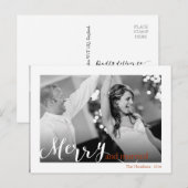 Rode Typografie "vrolijk en getrouwd" foto Feestdagenkaart (Voorkant / Achterkant)