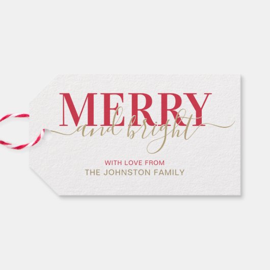 Rode typografie, vrolijk kerstfeest cadeaulabel (Achterkant Horizontaal)