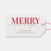 Rode typografie, vrolijk kerstfeest cadeaulabel (Voorkant (Horizontaal))