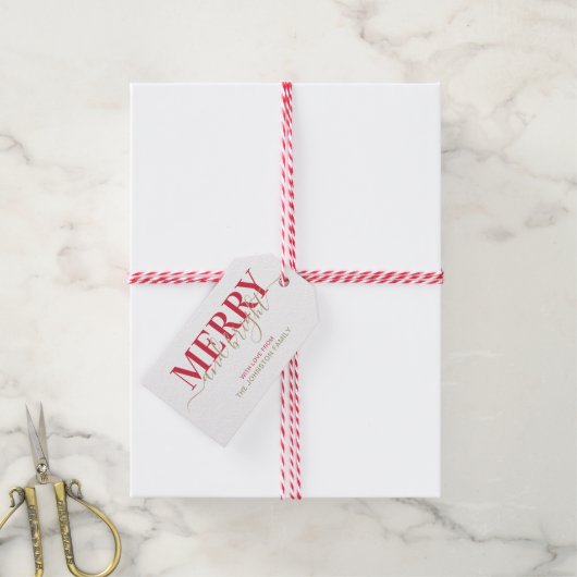 Rode typografie, vrolijk kerstfeest cadeaulabel (Met Touw)