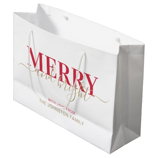 Rode typografie, vrolijk kerstfeest groot cadeauzakje (Voorkant Gekanteld)