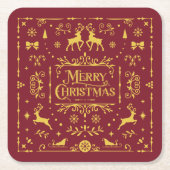 Rode Typografie Vrolijk Kerstfeest Kartonnen Onderzetters (Voorkant)