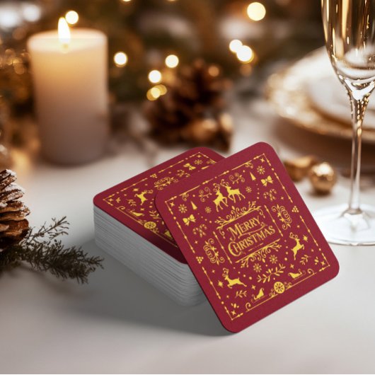 Rode Typografie Vrolijk Kerstfeest Kartonnen Onderzetters