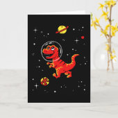 Rode Tyrannosaurussen Rex Dinos in Ruimte Kaart (Gele Bloem)