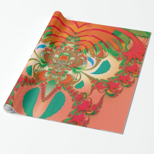 Rode Uil Fractale Abstracte Kunst Cadeaupapier (Uitgerold)