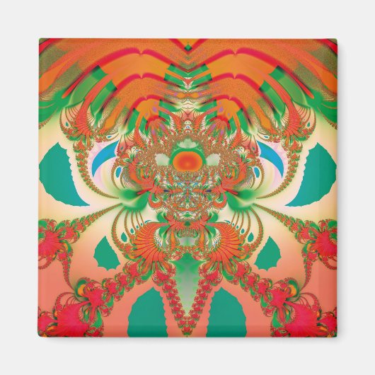 Rode Uil Fractale Abstracte Kunst Magneet (Voorkant)