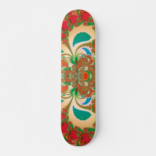 Rode Uil Fractale Abstracte Kunst Skateboard (Voorkant)