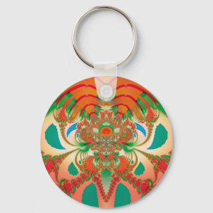 Rode Uil Fractale Abstracte Kunst Sleutelhanger