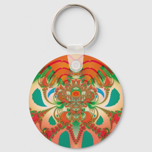 Rode Uil Fractale Abstracte Kunst Sleutelhanger (Voorkant)