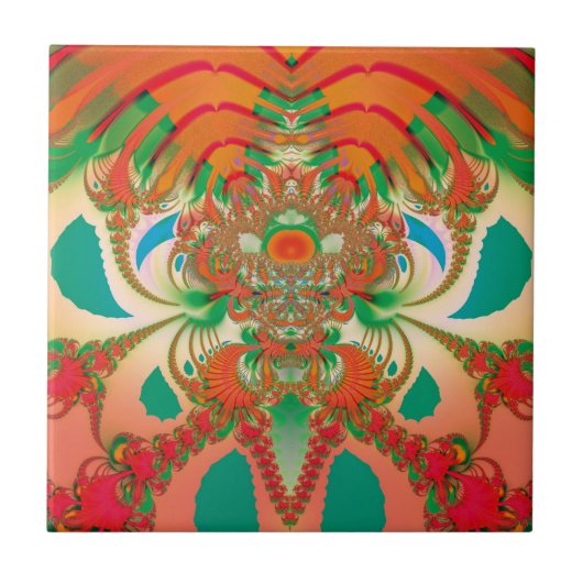 Rode Uil Fractale Abstracte Kunst Tegeltje (Voorkant)