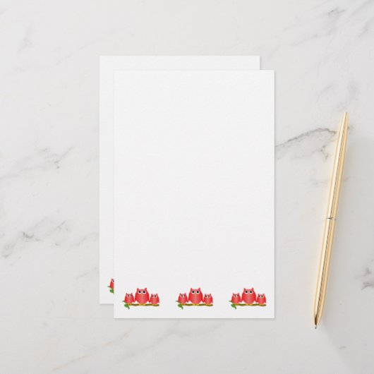 Rode Uilen Design Briefpapier (Voorkant / Achterkant in situ)