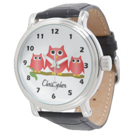 Rode Uilen Ontwerp Gepersonaliseerd Horloge