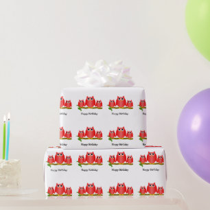 Rode Uilen Ontwerp Verjaardagscadeau Cadeaupapier