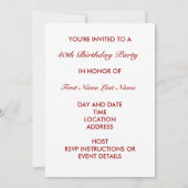 Rode uitnodiging voor 40e verjaardagsfeestje (Achterkant)