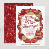 Rode uitnodiging voor Kleine Miss Driejarige (Voorkant / Achterkant)