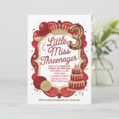Rode uitnodiging voor Little Miss Threenager (Staand voorkant)