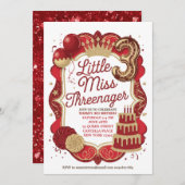 Rode uitnodiging voor Little Miss Threenager (Voorkant / Achterkant)