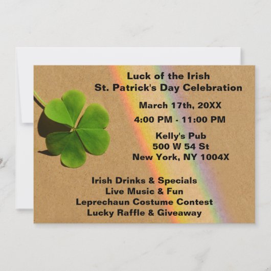 Rode uitnodiging voor St. Patrick's Day met regenb (Voorkant)