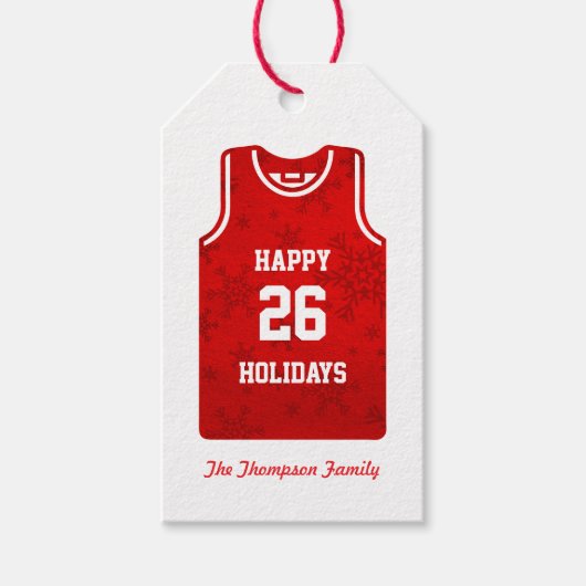Rode Vakantie Basketbal Sneeuwvlok Cadeaulabel (Voorkant)