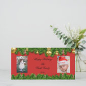 Rode vakantie gepersonaliseerde 2 foto kaart (Staand voorkant)