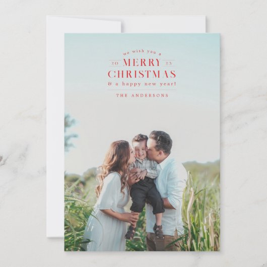 Rode vakantie geruite foto kerst Kaart (Voorkant)