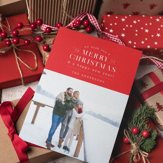 Rode vakantie geruite foto kerst Kaart