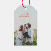 Rode vakantie geruite foto Kerstmis Cadeaulabel (Voorkant)