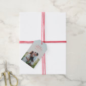 Rode vakantie geruite foto Kerstmis Cadeaulabel (Met Touw)