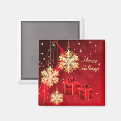 Rode Vakantie Gouden Sneeuwvlokken Kerstmagneet Magneet (Voorkant / Achterkant)