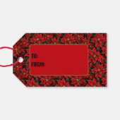 Rode Vakantie Kerstmis Poinsettia Patroon Cadeaulabel (Achterkant Horizontaal)