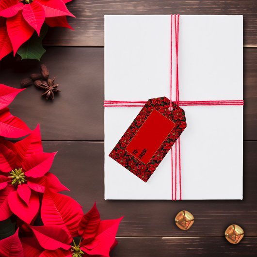 Rode Vakantie Kerstmis Poinsettia Patroon Cadeaulabel
