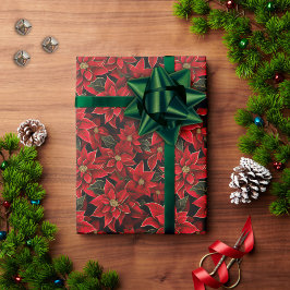 Rode Vakantie Kerstmis Poinsettia Patroon Cadeaupapier