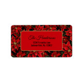 Rode Vakantie Kerstmis Poinsettia Patroon Etiket (Voorkant)