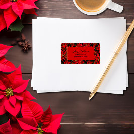 Rode Vakantie Kerstmis Poinsettia Patroon Etiket