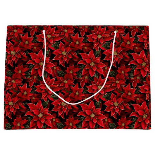 Rode Vakantie Kerstmis Poinsettia Patroon Groot Cadeauzakje (Voorkant)