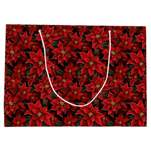 Rode Vakantie Kerstmis Poinsettia Patroon Groot Cadeauzakje (Achterkant)