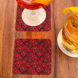 Rode Vakantie Kerstmis Poinsettia Patroon Kartonnen Onderzetters