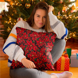 Rode Vakantie Kerstmis Poinsettia Patroon Kussen