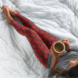 Rode Vakantie Kerstmis Poinsettia Patroon Leggings