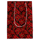 Rode Vakantie Kerstmis Poinsettia Patroon Medium Cadeauzakje (Achterkant)