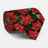 Rode Vakantie Kerstmis Poinsettia Patroon Stropdas (Opgerold)