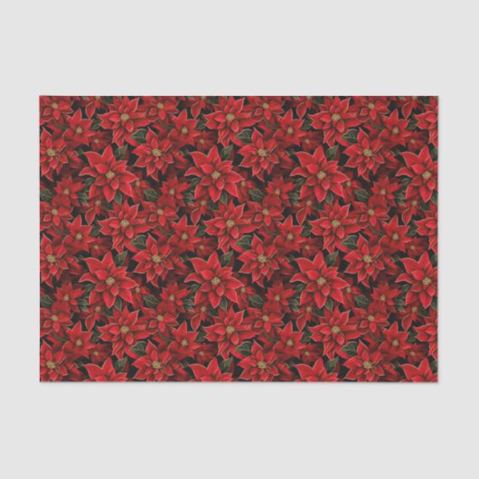 Rode Vakantie Kerstmis Poinsettia Patroon Tissuepapier (Voorkant)