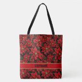 Rode Vakantie Kerstmis Poinsettia Patroon Tote Bag (Voorkant)