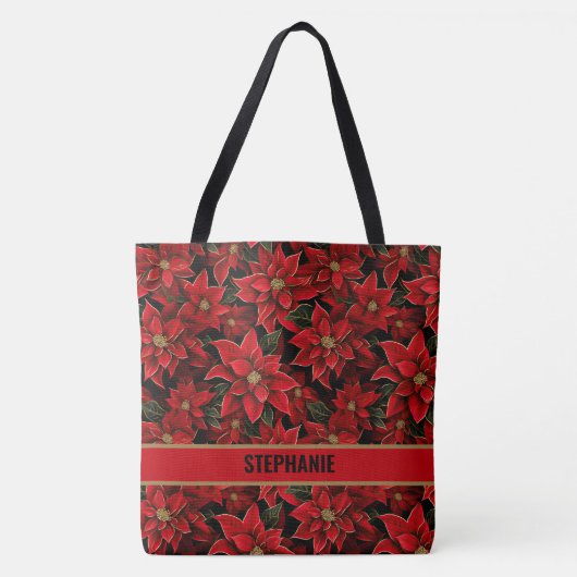 Rode Vakantie Kerstmis Poinsettia Patroon Tote Bag (Voorkant)