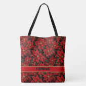 Rode Vakantie Kerstmis Poinsettia Patroon Tote Bag (Achterkant)