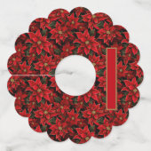 Rode Vakantie Kerstmis Poinsettia Patroon Wijnglaslabel (Voorkant)