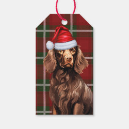 Rode Vakantie Plaid Boykin Spaniel Hond Kerstmis Cadeaulabel