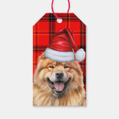 Rode Vakantie Plaid Chow Chow Santa Dog Kerstmis Cadeaulabel (Voorkant)