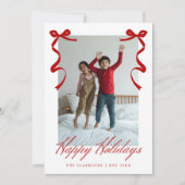 Rode vakantiehand getrokken grillige strikken feestdagenkaart (Voorkant)