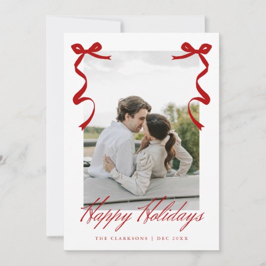 Rode vakantiehand getrokken grillige strikken feestdagenkaart (Voorkant)